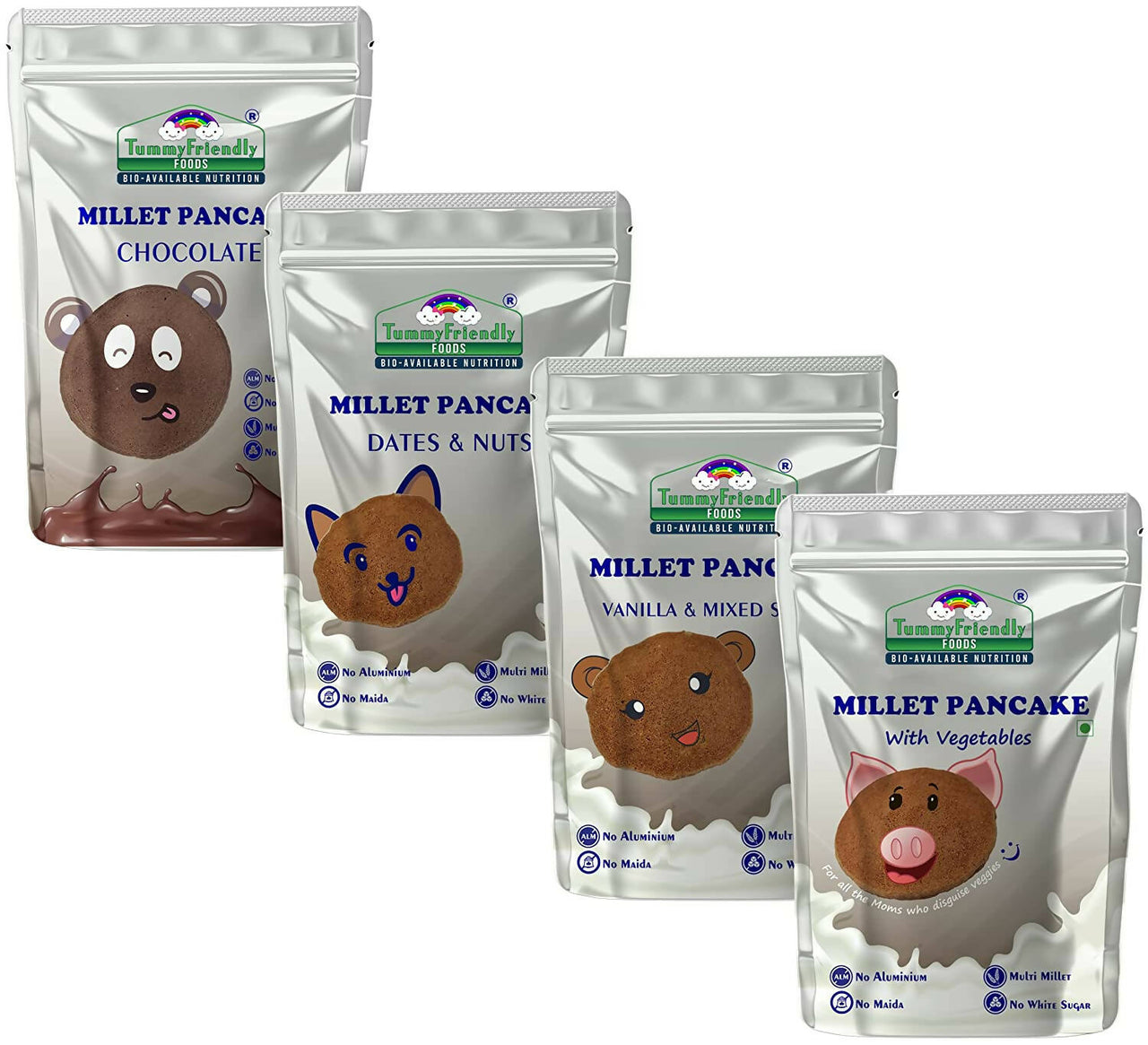 TummyFriendly Foods Millet Pancake Mixes Trial Packs with Chocolate, Nuts, Veggies - Distacart