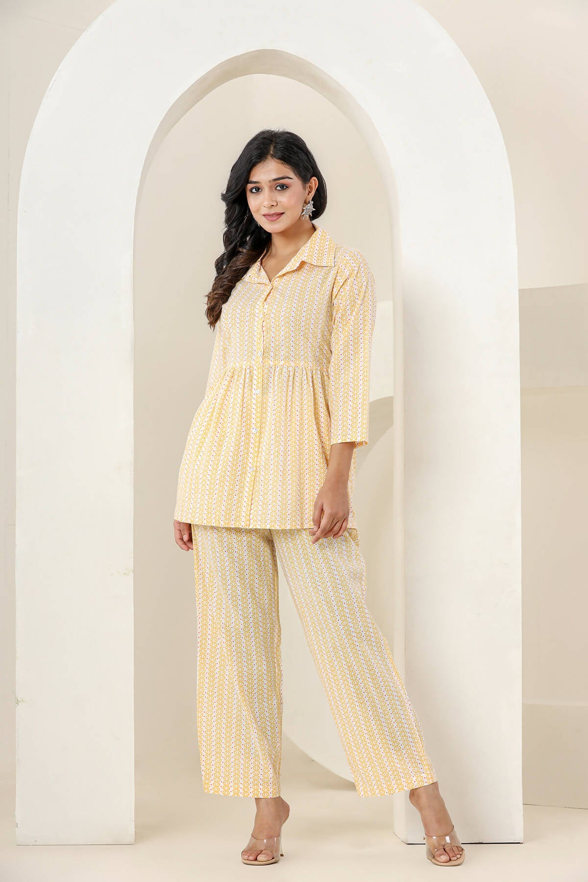 Kaajh Women's Yellow Printed Cotton Co-ord Set - Distacart