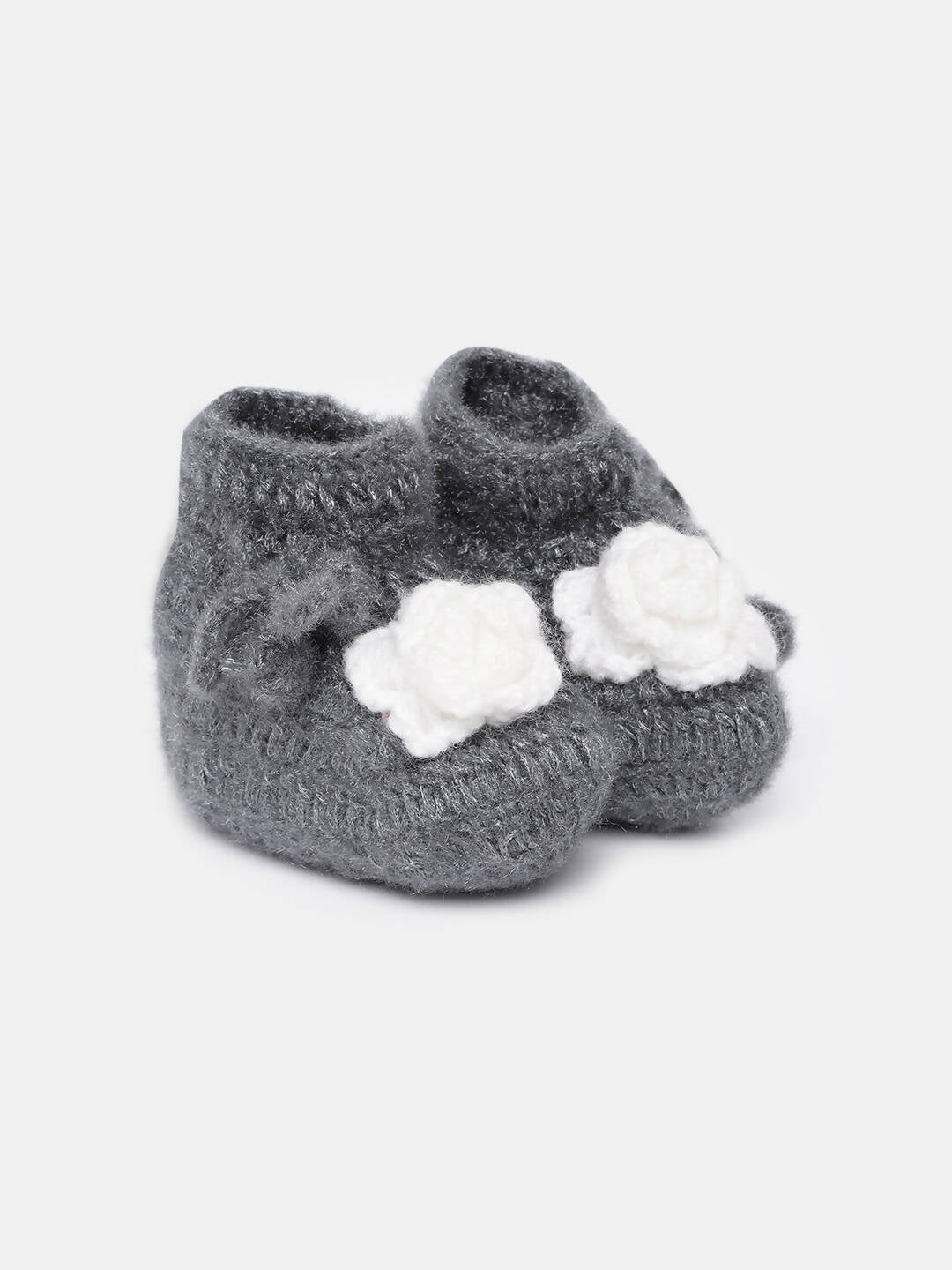 Chutput Kids Woollen Hand Knitted Flower Detailed Booties - Grey - Distacart