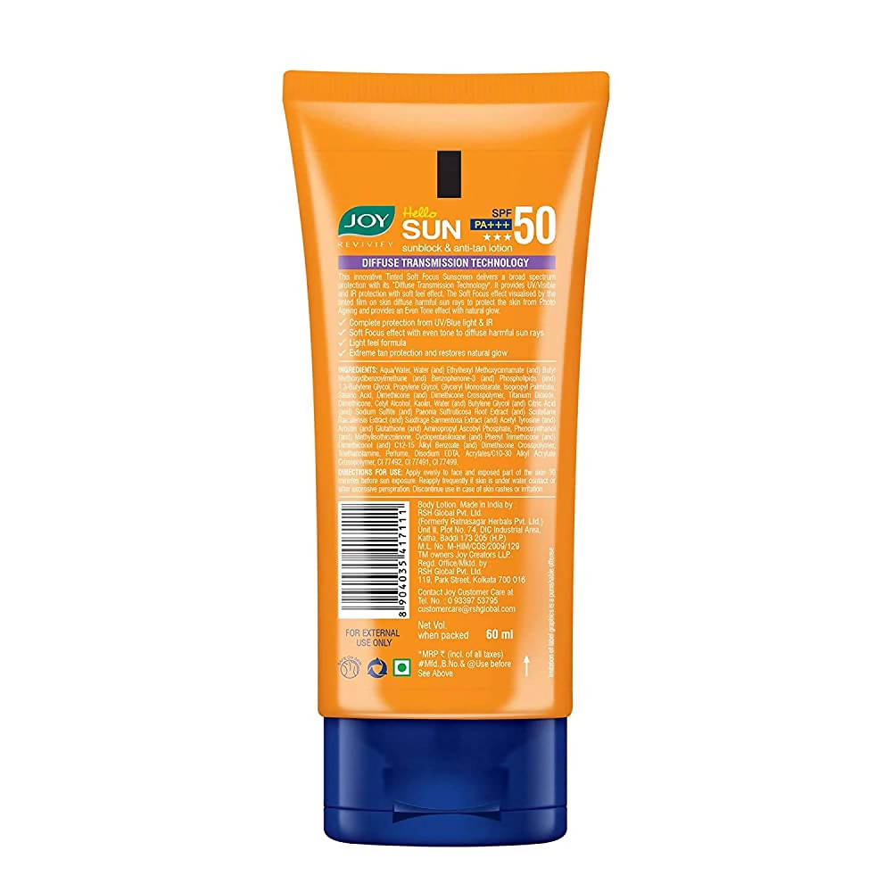 Joy Revivify Hello Sun Sunblock & Anti Tan Lotion Tinted Sunscreen SPF 50 PA+++ - Distacart