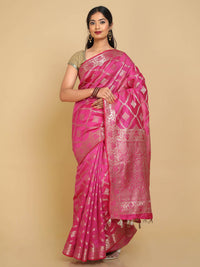 Thumbnail for Kalamandir Checked Pink Silk Blend Saree