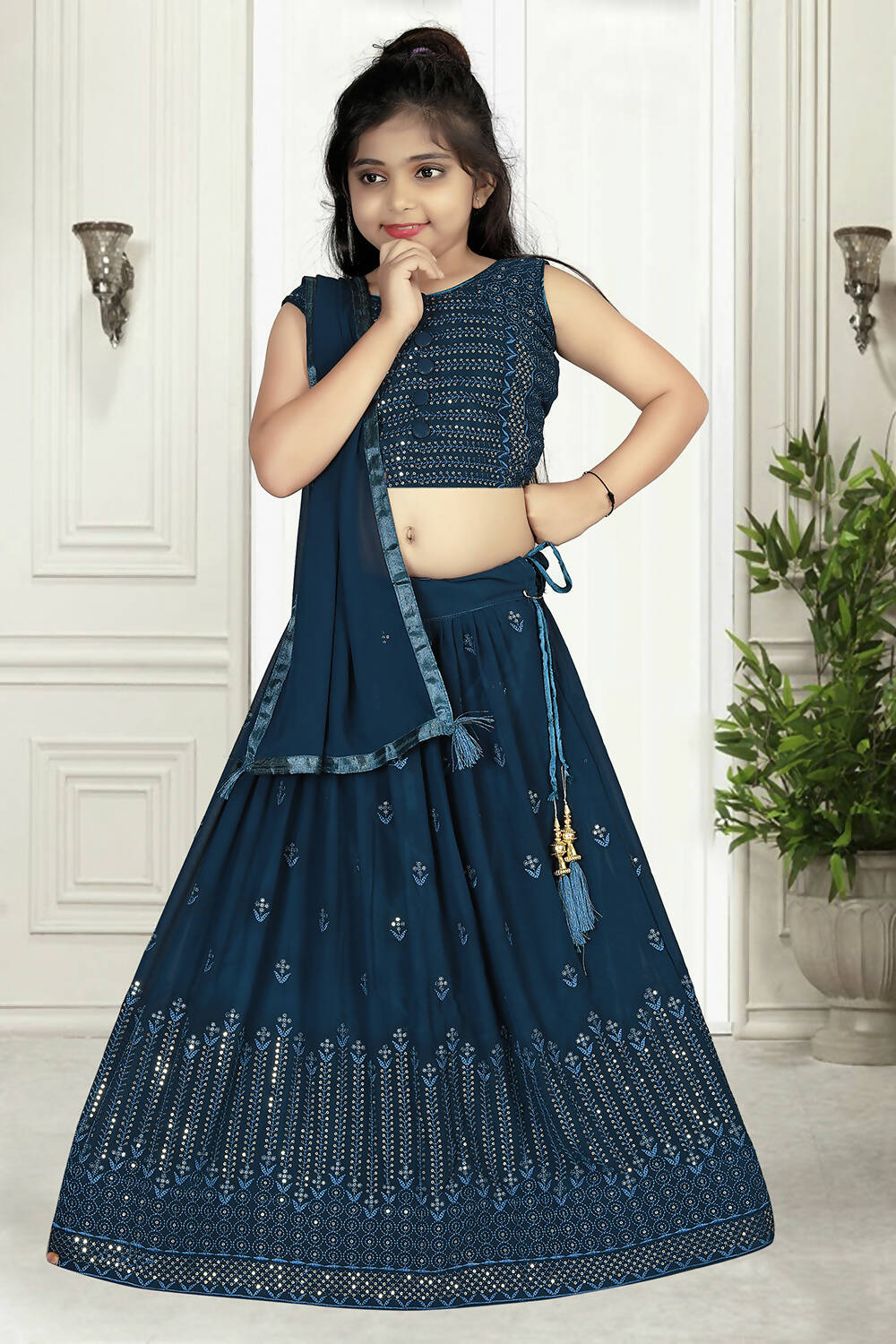 Wedding Designer Rama Pure Georgette Kidswear Lehenga - Aaradhna - Distacart