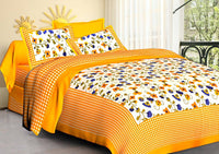 Thumbnail for Vamika Printed Cotton Yellow Bedsheet With Multicolor Pillow Covers (LEOC_CHKM_Y) - Distacart