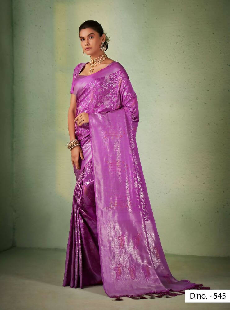 Graceful Designer Violet Color Kanjivaram Silk Saree With Weaving Work - Yomika Fashions - Distacart