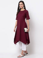 Thumbnail for Myshka Women's Pure Cotton 3/4 Sleeve Round Neck Casual Maroon Dress