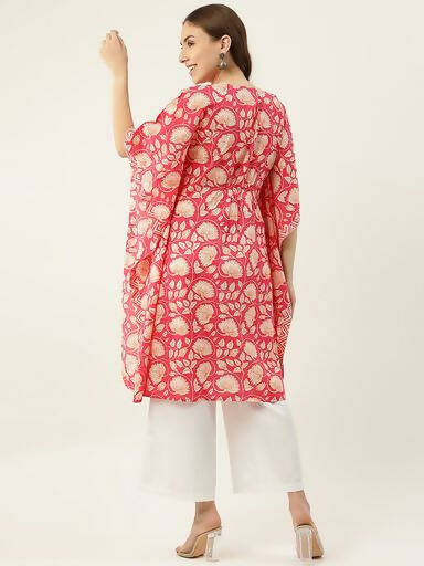 FIORRA Women's Printed Pure Cotton Kaftan Kurta - Red - Distacart