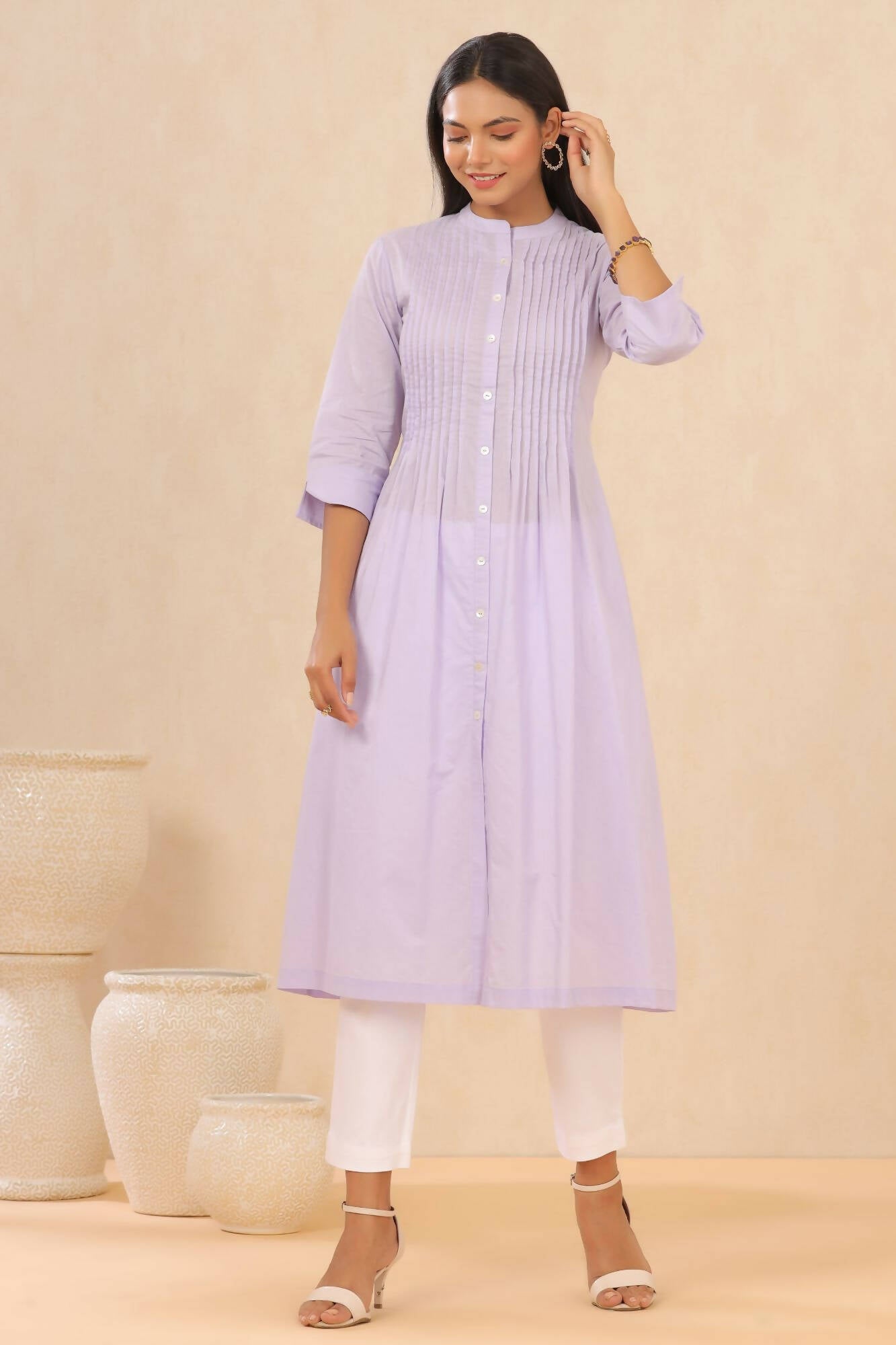 Juniper Women Lilac Cambric Solid A-Line Kurta - Distacart