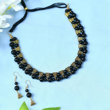 Mominos Fashion Johar Kamal Gold-Plated Brass Finish Pearls Work Choker For Women (Black) - Distacart