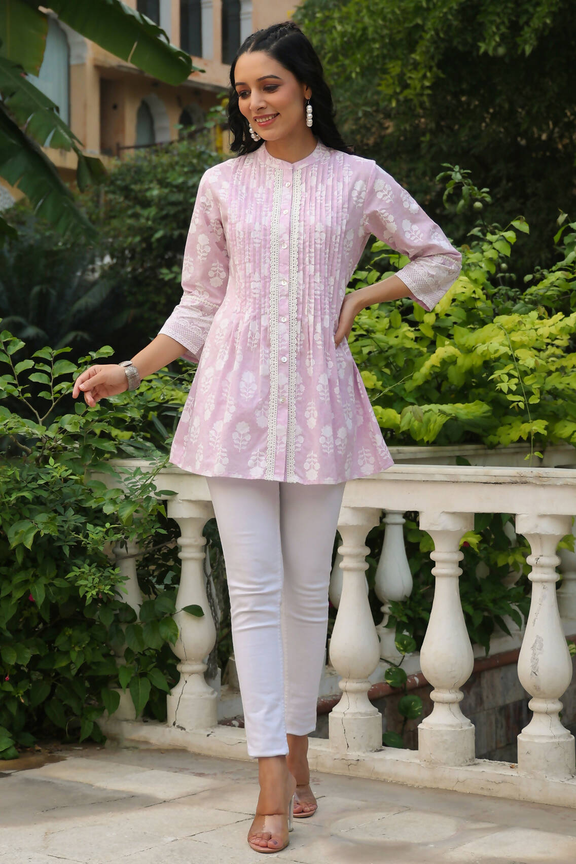 Juniper Women's Lavender Cambric Placement Floral Printed Tunic - Distacart