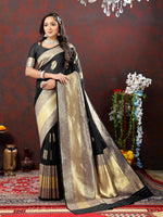 Thumbnail for Lorenvalley Fashion Black Soft Silk Woven Design Gold Zari Weaving Saree - Distacart