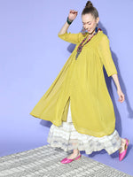 Thumbnail for Janasya Elegant Mustard Woven Design Dobby Weave Kurta - Distacart