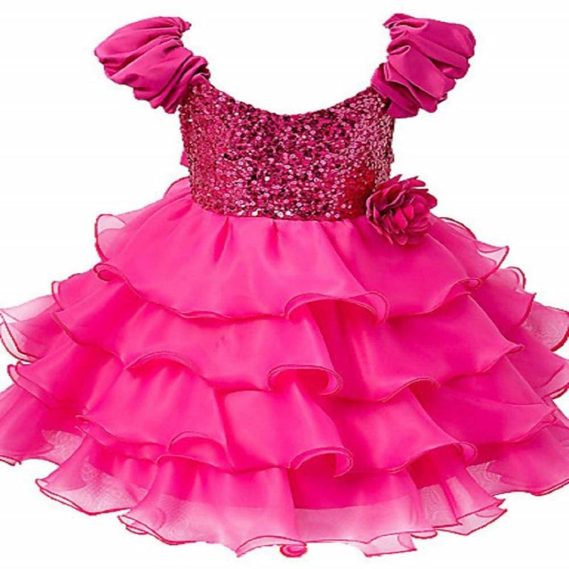 Asmaani Baby Girl&#39;s Pink Color Satin Knee Length Frock (AS-dress_22084 ) - Distacart