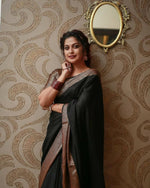 Thumbnail for DEIANA'S Beautiful Golden Jari with New Design Soft Lichi Silk Saree - Black - Distacart