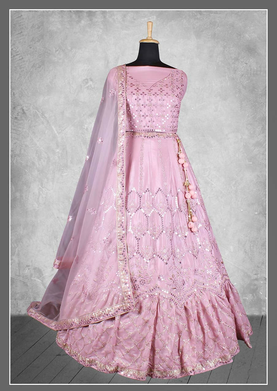 Light Purple Satin Silk Sequins and cord embroidery, cut work Bridal lahenga Choli with Dupatta - Nimaya Pavitra Rista - Distacart