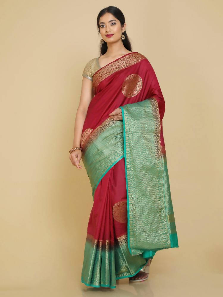 Kalamandir Woven Design Maroon Silk Blend Saree