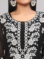 Thumbnail for Malishka Women's Black Floral Chikankari Embroidery Georgette Casual Kurta - Black - Distacart