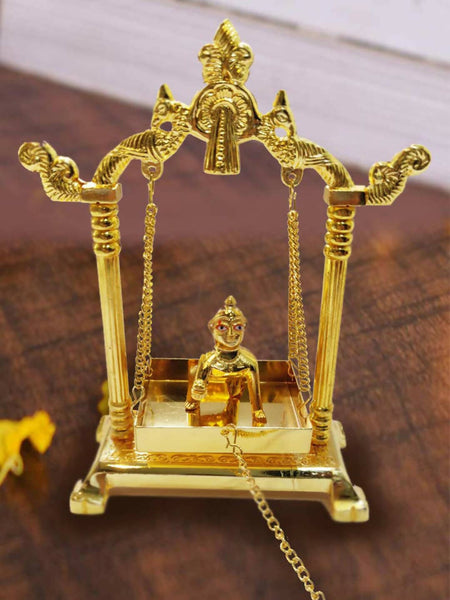CraftVatika Gold Toned Aluminium Swing Jhula With Ladoo Gopal - Distacart