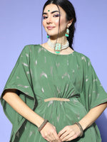 Thumbnail for Janasya Green Geometric New Age Kaftan Kurta - Distacart