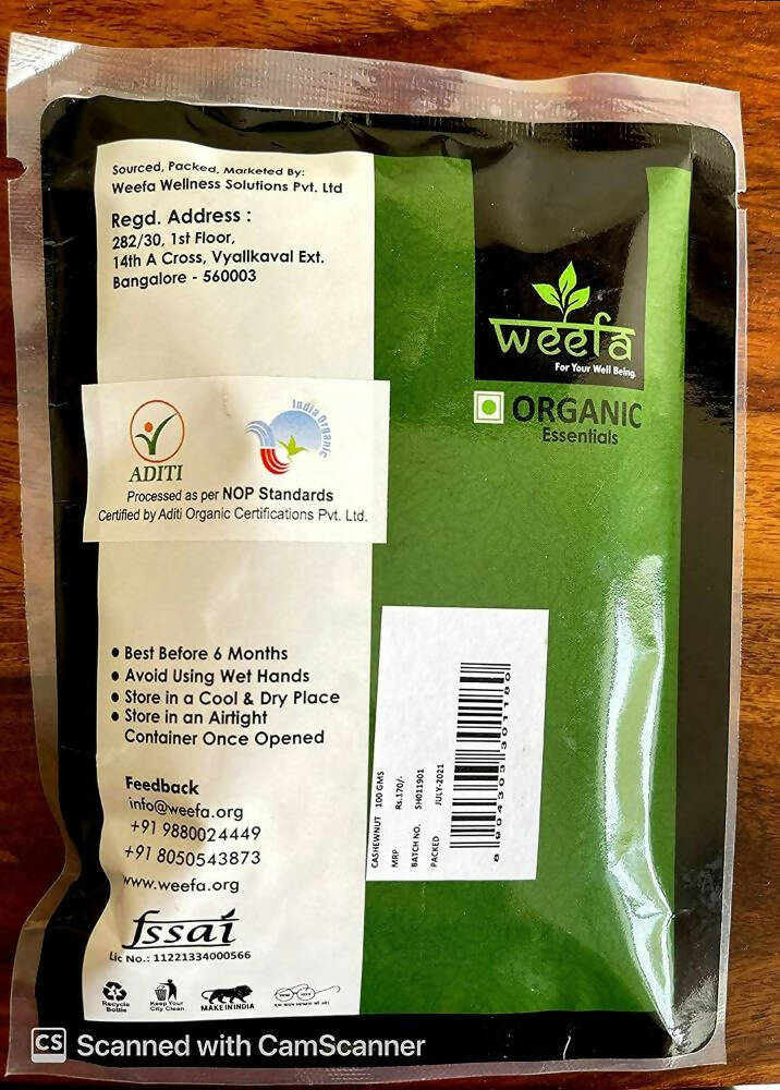 Weefa Organic Whole Cashew Nuts - Distacart