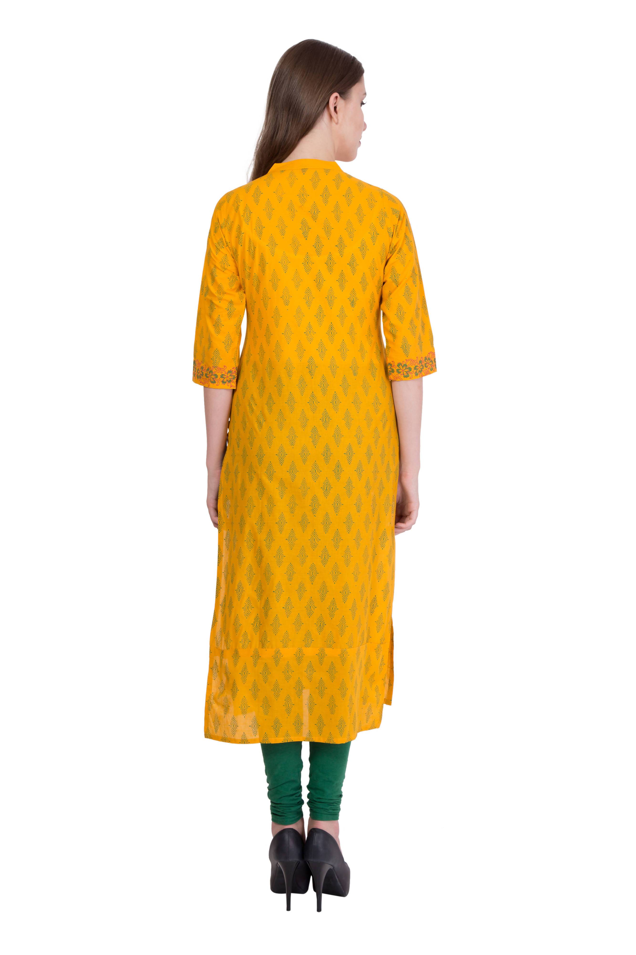 Cheera Hand Block Print Mustard Straight Kurta (MAAI-059K)