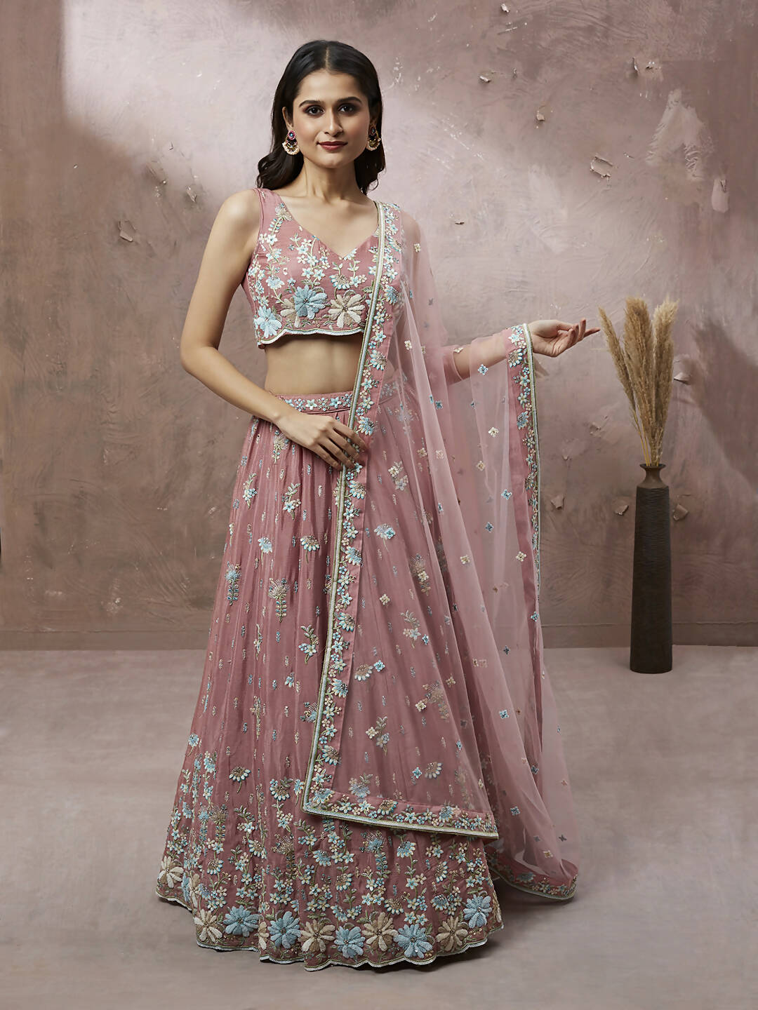 House of Panchhi Coral Pure Georgette Sequins with heavy Zarkan embroidery Lehenga choli & Dupatta - Distacart