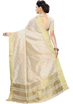 Vamika Weaving Cream Cotton Polyester Silk Saree (Kerala Tikki)