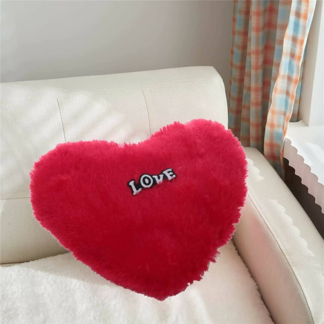 Heart Shape Pillow Fur Cushion (Red) - Distacart