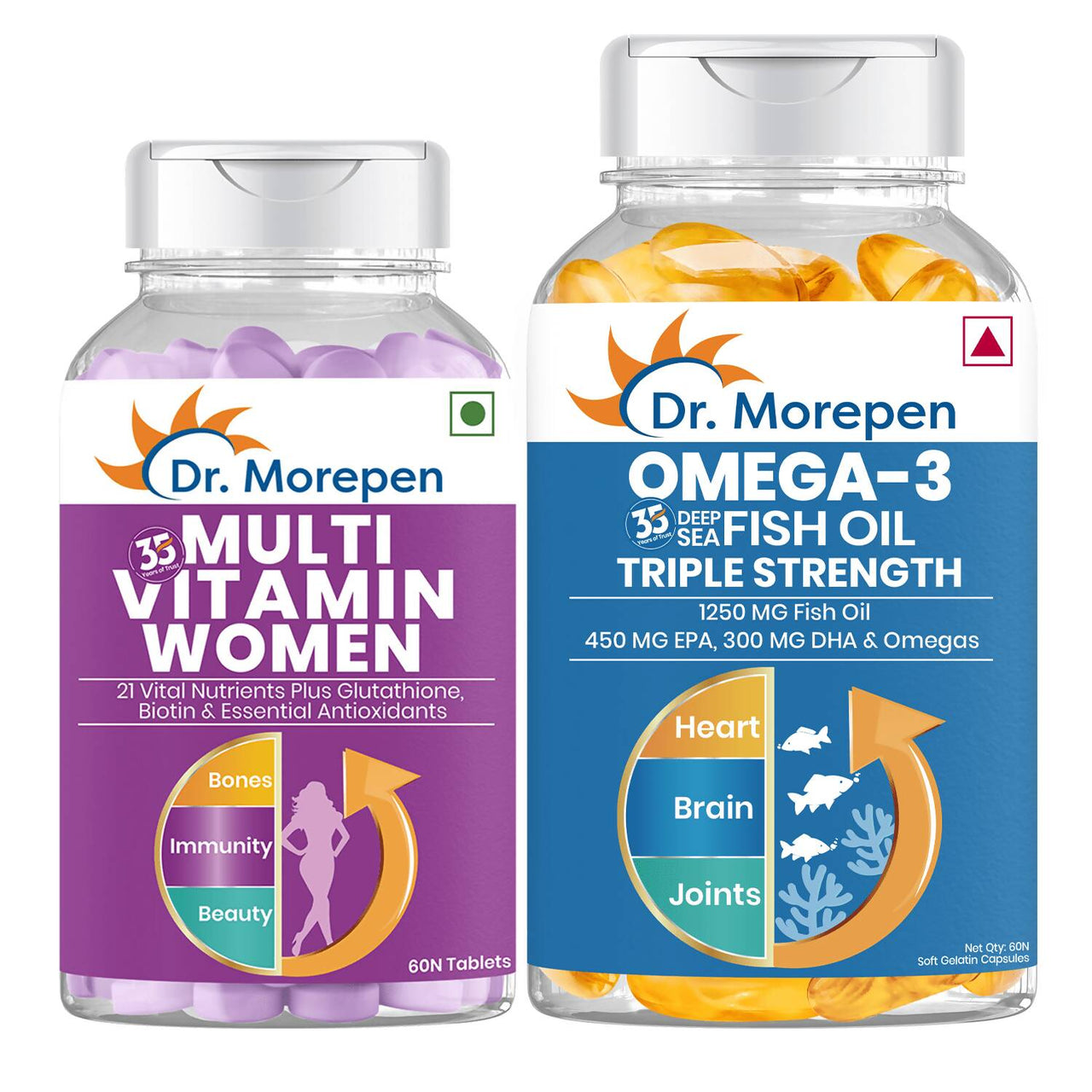 Dr. Morepen Multivitamin Women Tablets and Omega 3 Deep Sea Fish Oil Softgels Combo - Distacart