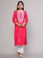 Thumbnail for Malishka Women's Pink Embroidered Georgette Straight Chikankari Kurta - Pink - Distacart