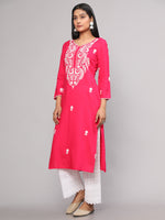 Thumbnail for Malishka Women's Pink Embroidered Georgette Straight Chikankari Kurta - Pink - Distacart