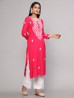 Thumbnail for Malishka Women's Pink Embroidered Georgette Straight Chikankari Kurta - Pink - Distacart