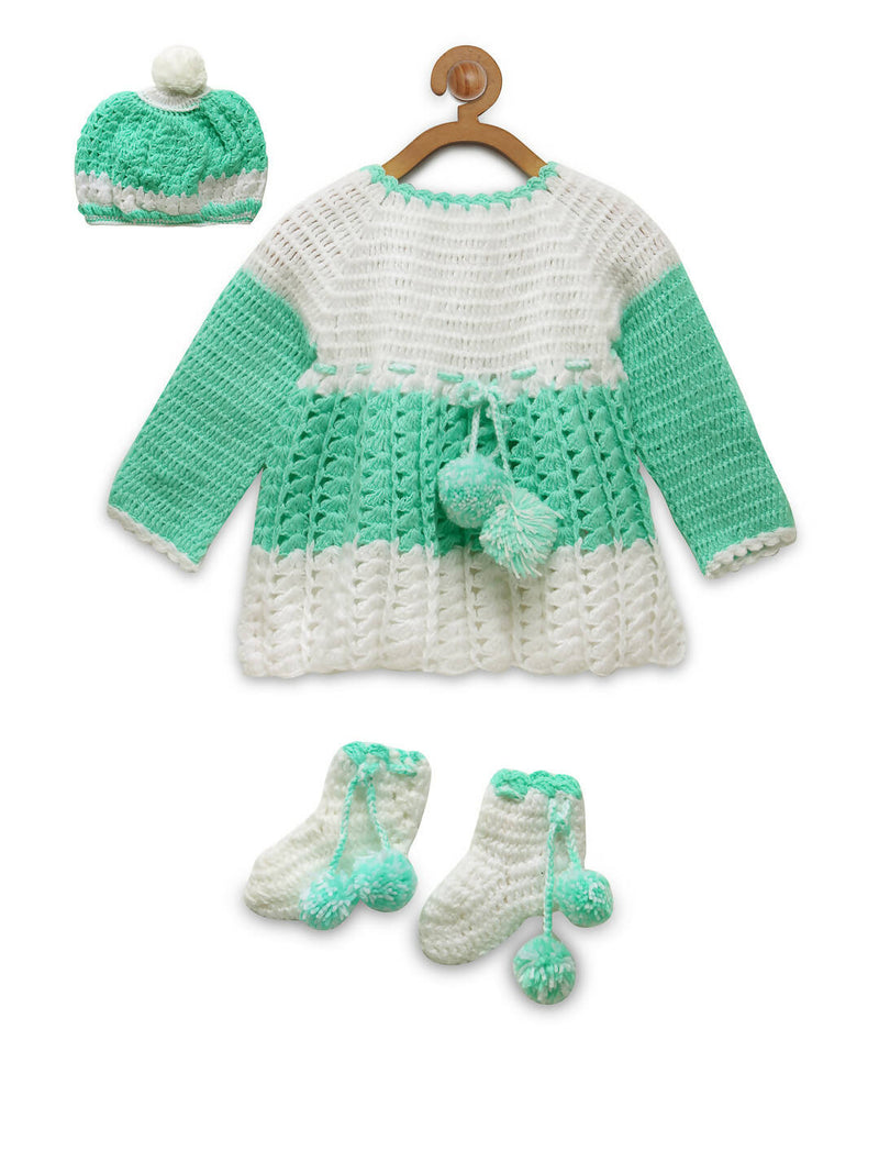ChutPut Hand knitted Crochet Baby Wool Dress - Green - Distacart