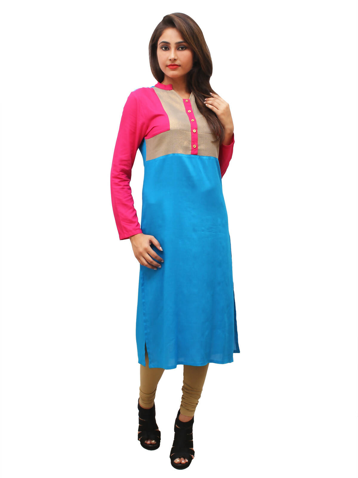 Women's Fushia Fusion Combination Of Two Colours With Zari - G & A Apparels - Distacart