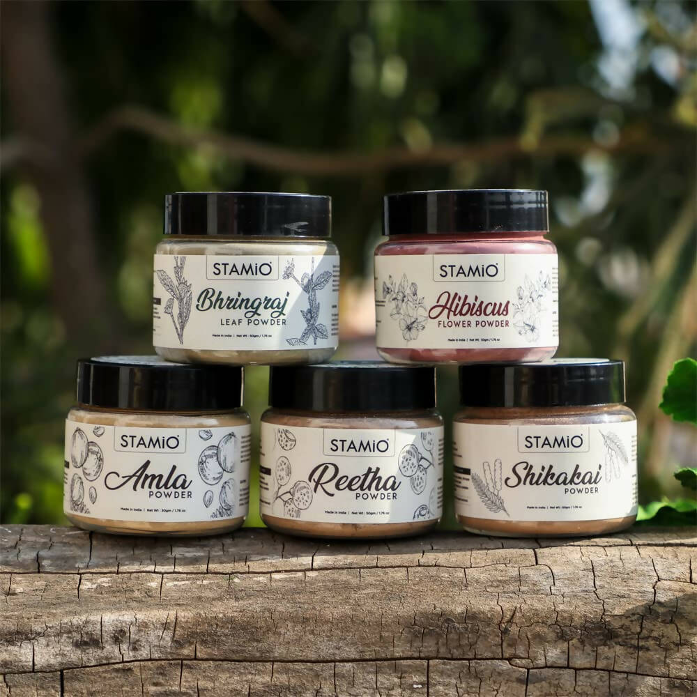 Stamio Pure Amla, Reetha, Shikakai, Bhringraj, Hibiscus Powders Combo For Hair Pack - Distacart
