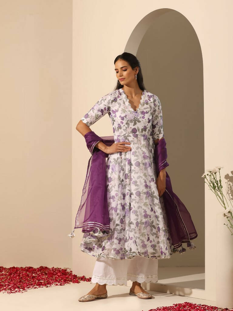 Pomcha Jaipur White Gul Jamini Anarkali Set - Distacart