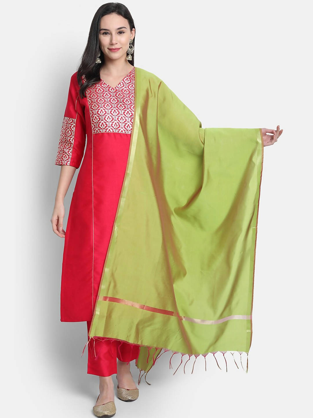 Janasya Pink Kurti with Trousers & Dupatta - Distacart