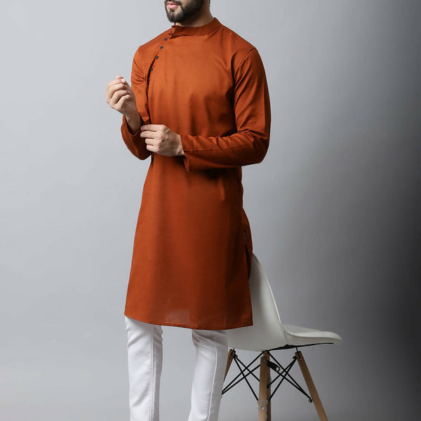 Even Apparels Brown Color Pure Cotton Men's Kurta With Side Placket (SLD1137) - Distacart