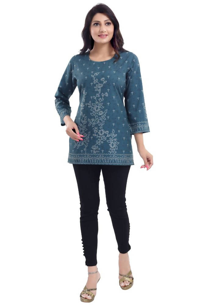 Snehal Creations Graceful Gray Faux Crepe Short Kurti Tunic Top