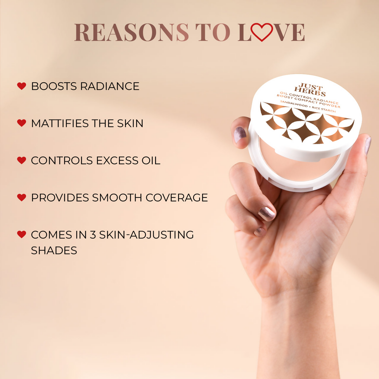 Just Herbs Oil Control Radiance Boost Compact Powder - 02 Ivory - Distacart