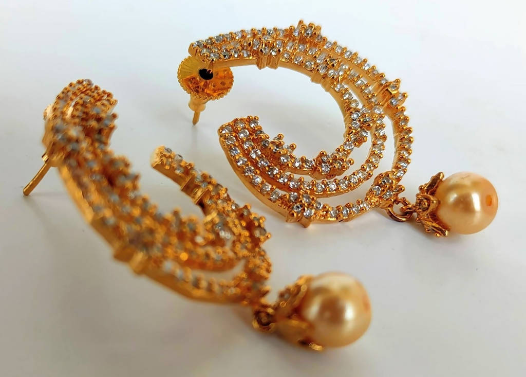 White AD Designer Stone Earrings - Distacart