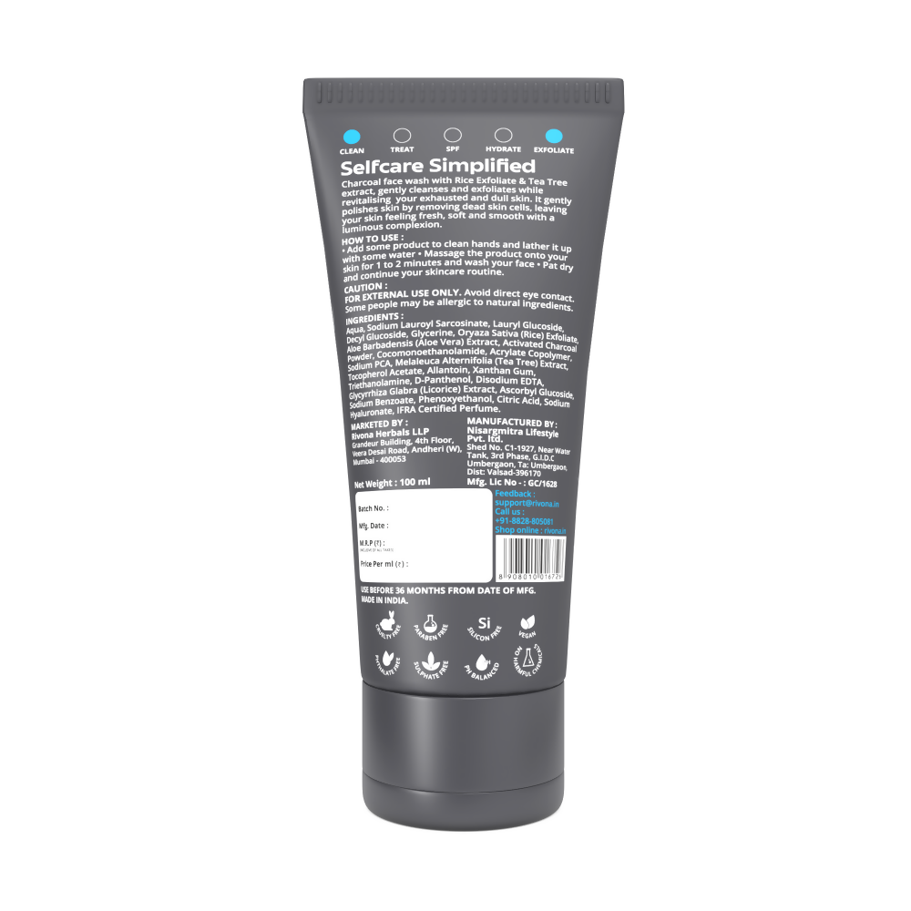 Rivona Naturals Charcoal Exfoliating Face Wash - Distacart