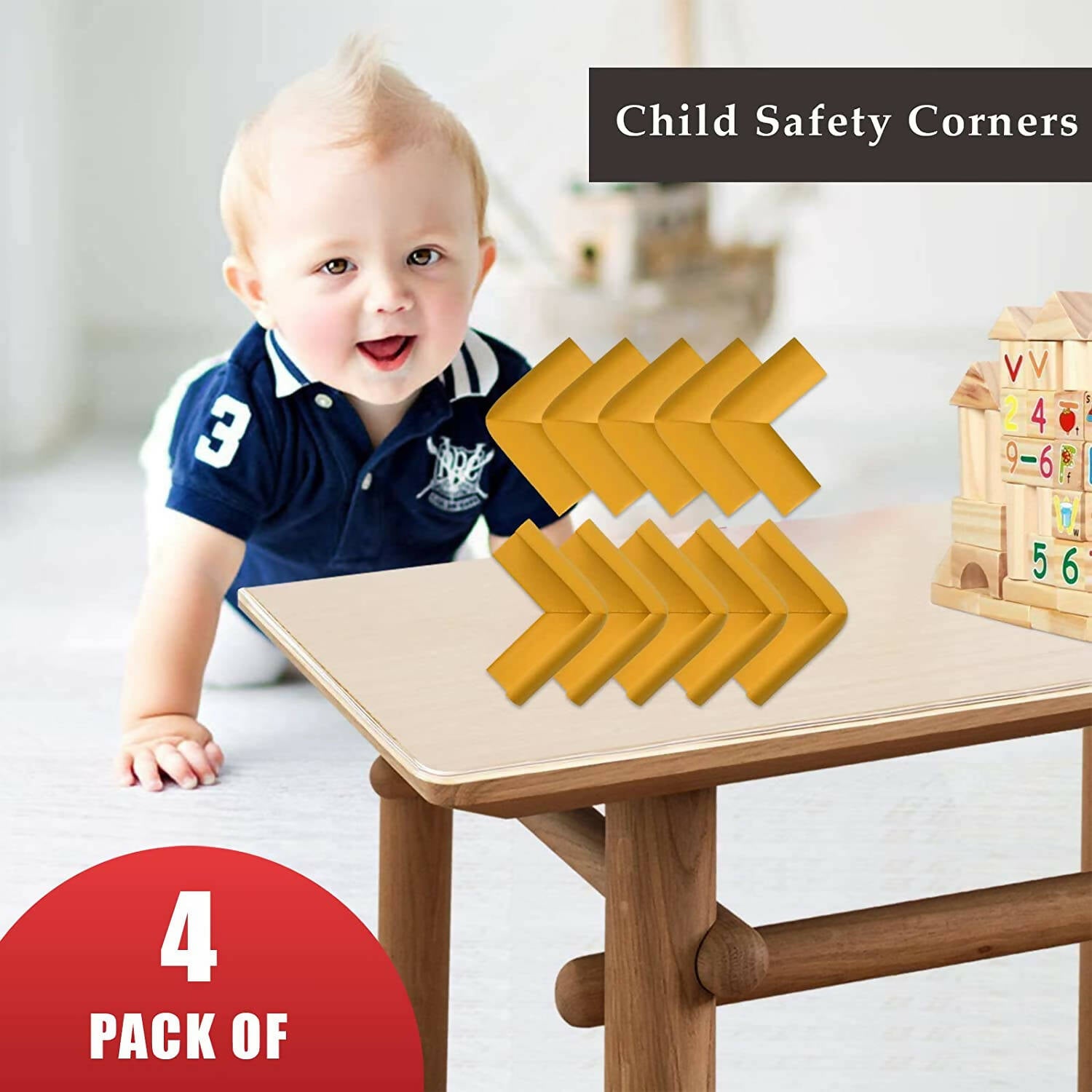 Safe-O-Kid Corner Guardscushions, U Shaped, Large Size Extra Thick, Yellow - Distacart