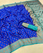 Thumbnail for DEIANA'S Beautiful Golden Jari with New Design Soft Lichi Silk Saree - Blue - Distacart