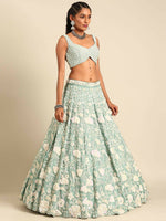 Thumbnail for House of Panchhi Sea Green Chinon Sequins and Zarkan embroidery Lehenga choli & Dupatta - Distacart