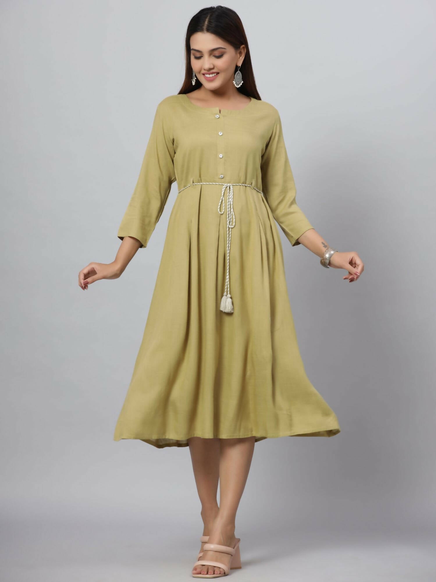 Juniper Women's Green Rayon Slub Solid Dress - Distacart