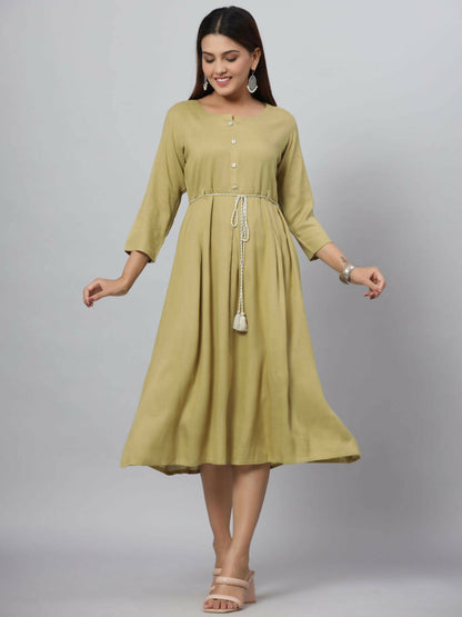Juniper Women's Green Rayon Slub Solid Dress - Distacart