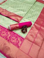 Thumbnail for DEIANA'S Beautiful Golden Jari with New Design Soft Lichi Silk Saree - Pista - Distacart