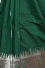 Thumbnail for Very Much Indian Handloom Dark Green Muniya Border Cotton Paithani With Parrot Pallu - Distacart