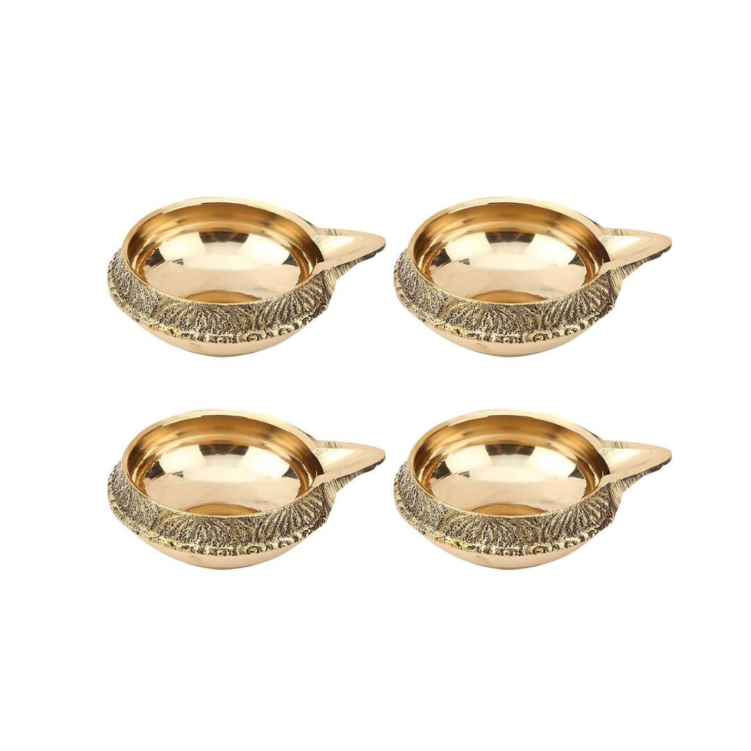 Tied Ribbons Set Of 4 Solid Brass Oil Lamp Diyas - Distacart