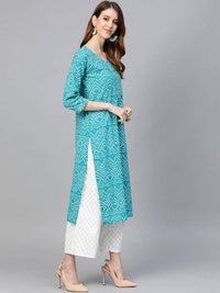 Thumbnail for Anubhutee Turquoise Blue & White Bandhani Print Kurta with Palazzos - Distacart